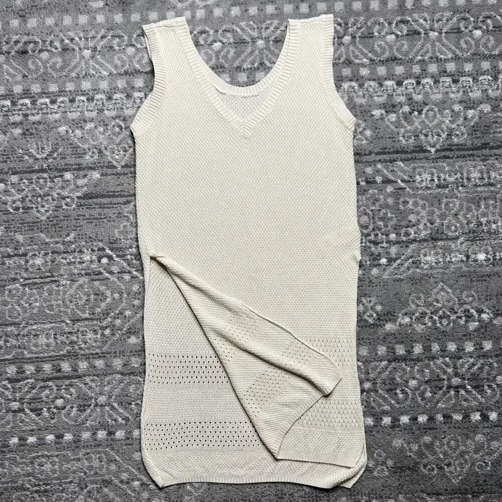 Cupshe Tunic Knit Tank Top Swimsuit Coverup  Medium Tan Beige High Side Slits
